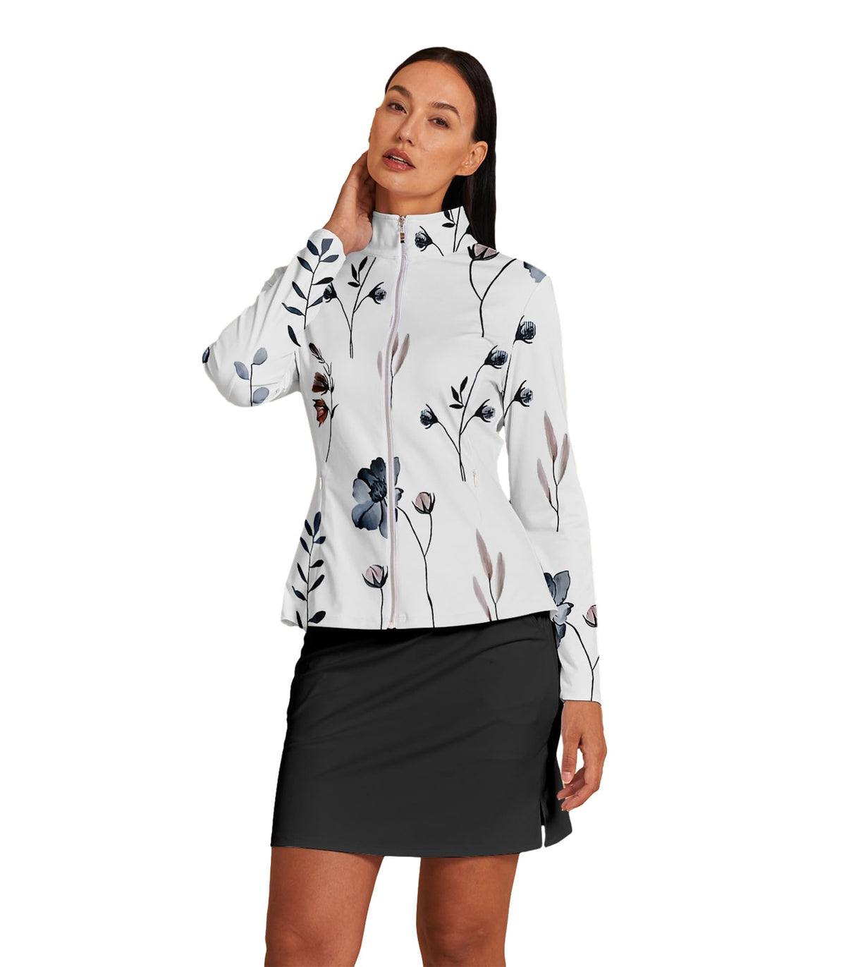 ACEGOLFS Women's Golf Jackets Lightweight Zip up Athletic Jacket Women Long Sleeve Floral Printed Pullover Ruffle Workout Top