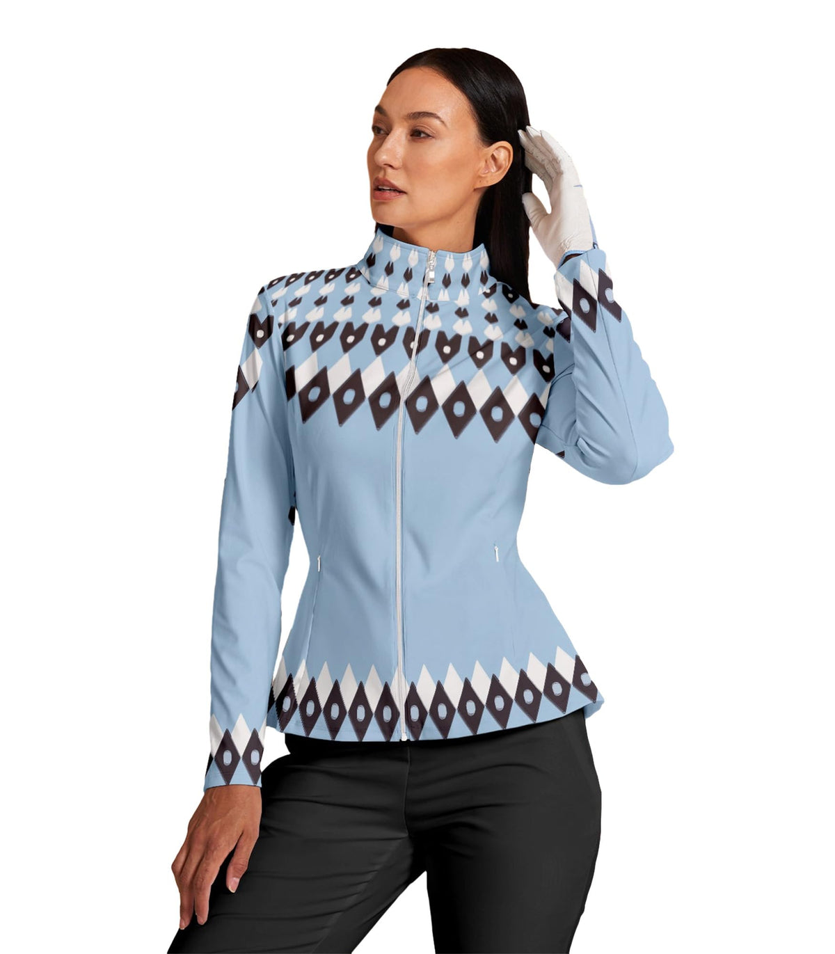 ACEGOLFS Women's Golf Jackets Lightweight Zip up Athletic Jacket Women Long Sleeve Floral Printed Pullover Ruffle Workout Top