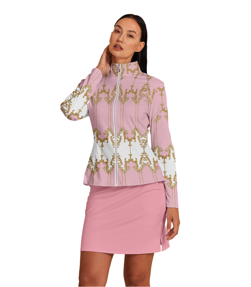 ACEGOLFS Women's Golf Jackets Lightweight Zip up Athletic Jacket Women Long Sleeve Floral Printed Pullover Ruffle Workout Top