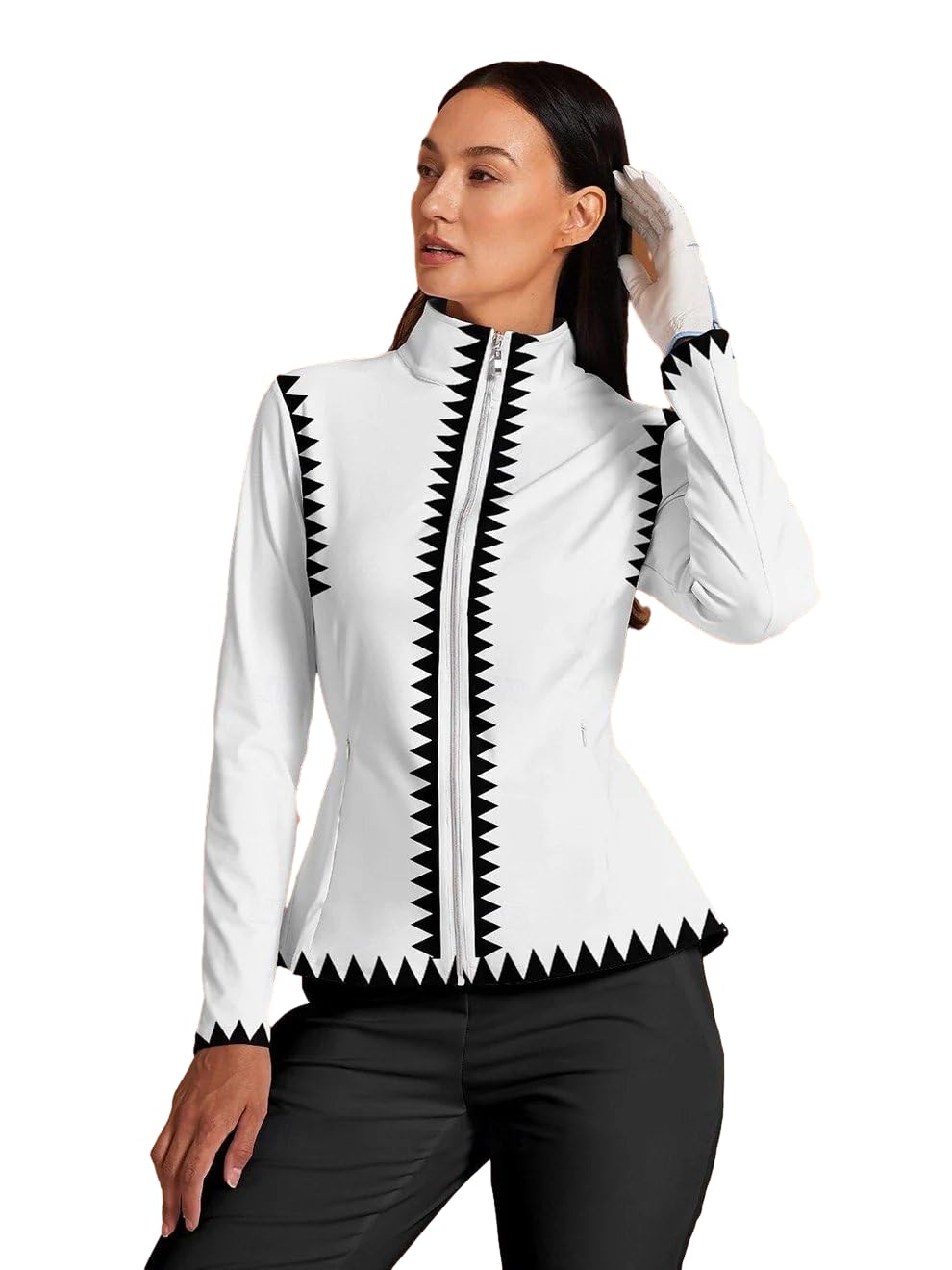 ACEGOLFS Women's Golf Jackets Lightweight Zip up Athletic Jacket Women Long Sleeve Floral Printed Pullover Ruffle Workout Top