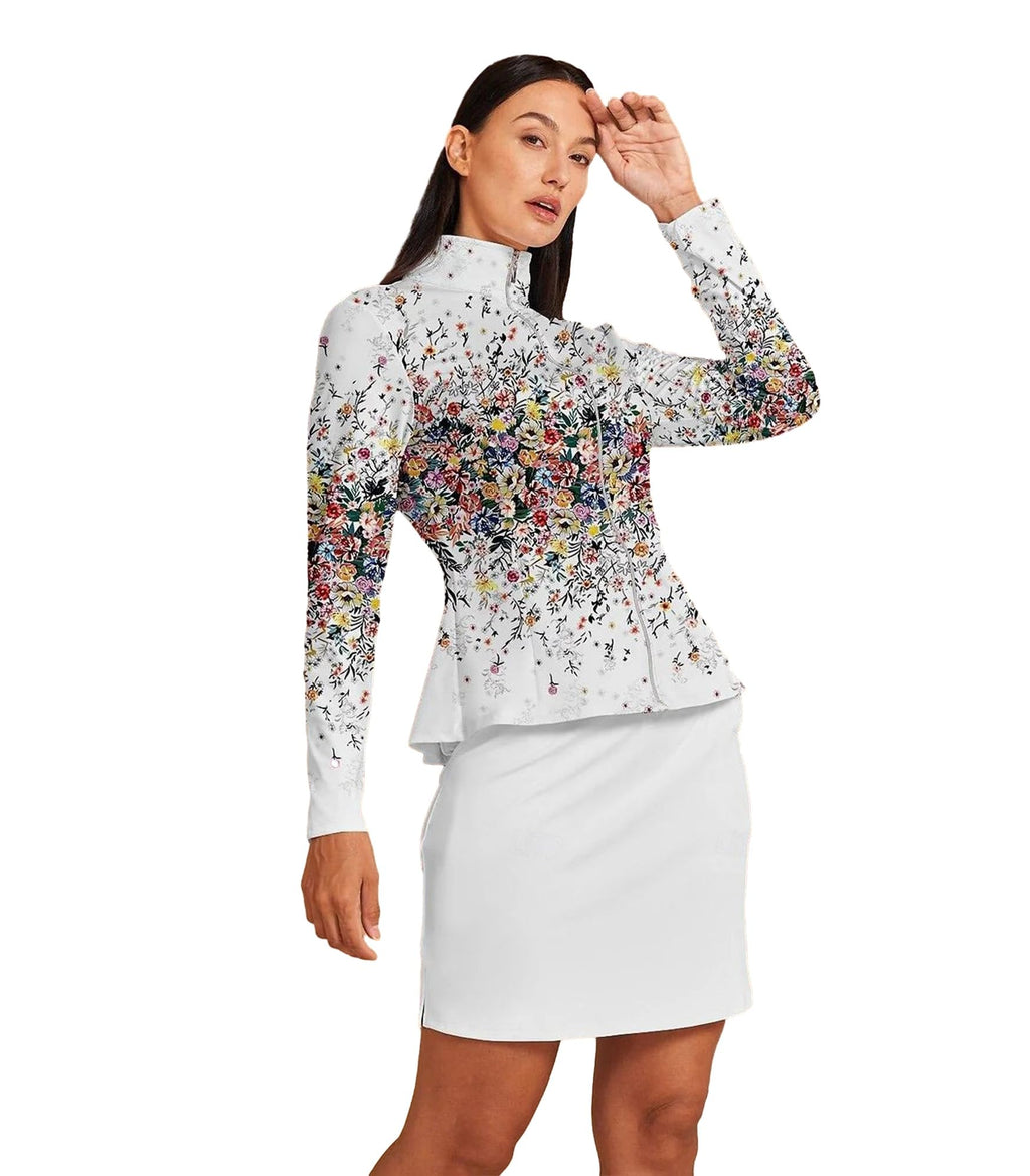 ACEGOLFS Women's Golf Jackets Lightweight Zip up Athletic Jacket Women Long Sleeve Floral Printed Pullover Ruffle Workout Top