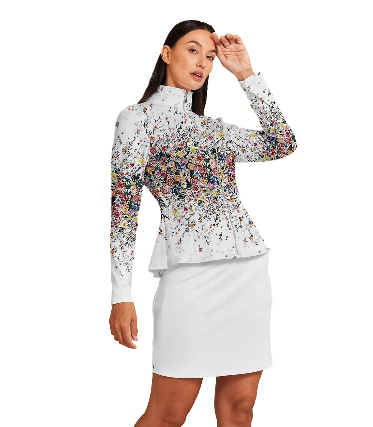 ACEGOLFS Women's Golf Jackets Lightweight Zip up Athletic Jacket Women Long Sleeve Floral Printed Pullover Ruffle Workout Top