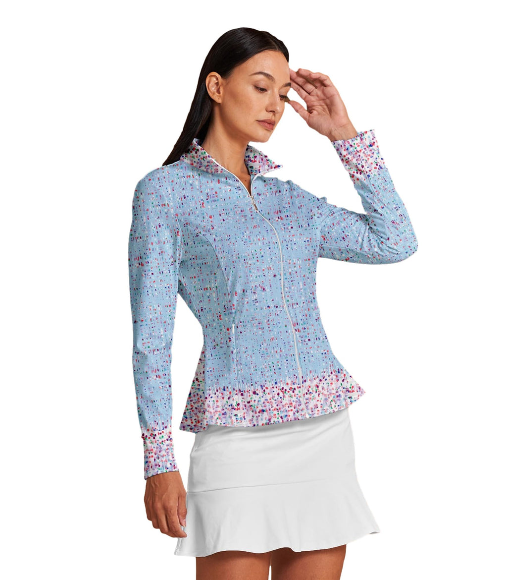 ACEGOLFS Women's Golf Jackets Lightweight Zip up Athletic Jacket Women Long Sleeve Floral Printed Pullover Ruffle Workout Top