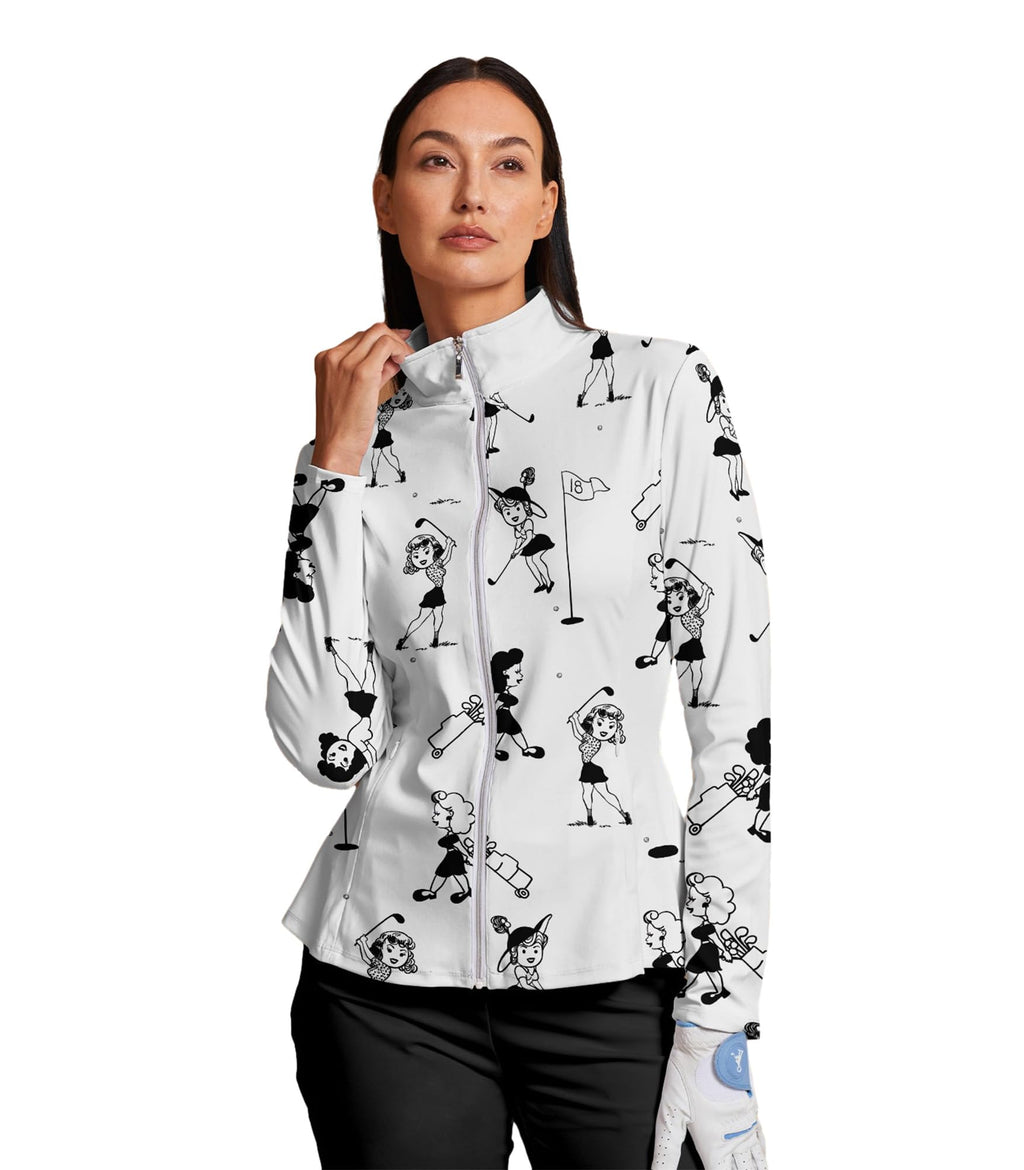 ACEGOLFS Women's Golf Jackets Lightweight Zip up Athletic Jacket Women Long Sleeve Floral Printed Pullover Ruffle Workout Top