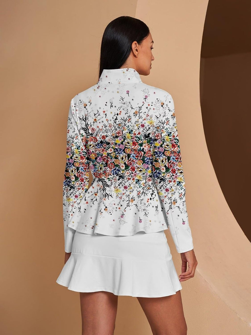 ACEGOLFS Women's Golf Jackets Lightweight Zip up Athletic Jacket Women Long Sleeve Floral Printed Pullover Ruffle Workout Top